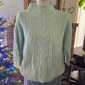 Vince Camuto Light Green Cable Knit Turtleneck Sweater